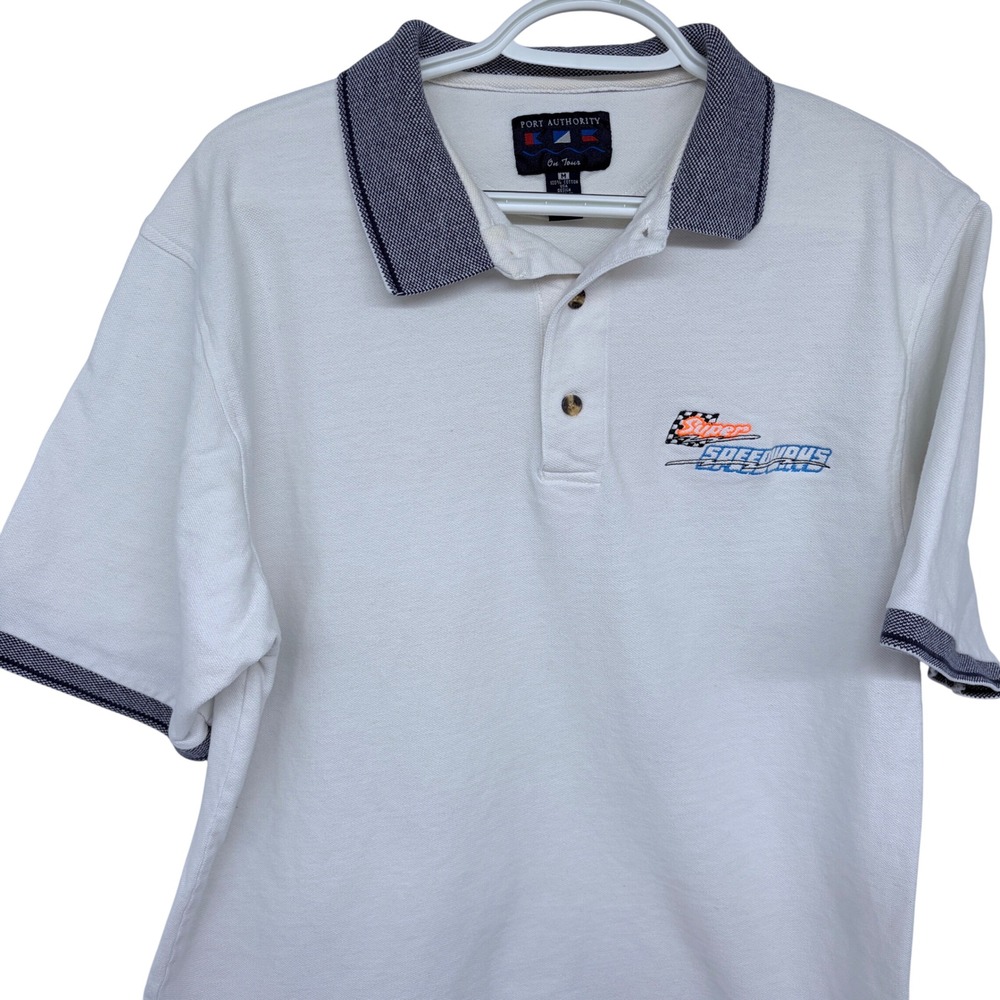 Vintage 90s Super Speedway Polo Shirt Medium Men's Ringer Racing NASCAR White